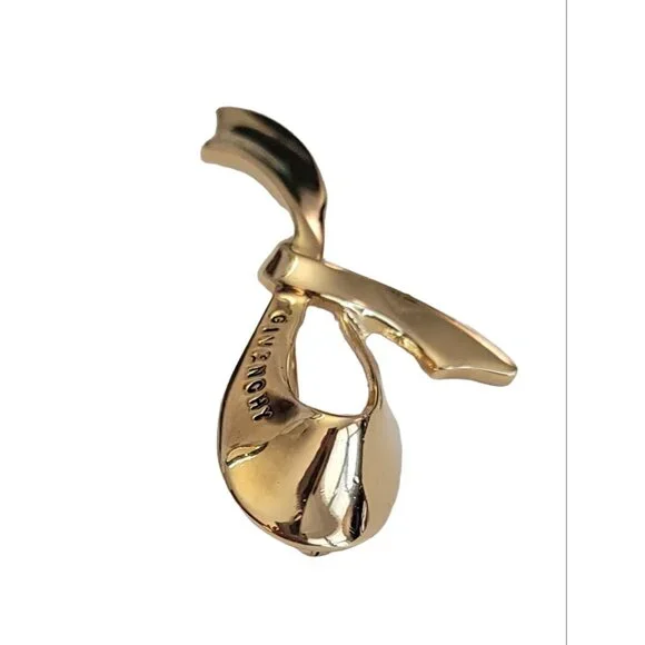 Givenchy Gold-Tone Signature Ribbon Pin Brooch, Signed K254